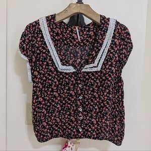Free People Blouse With Lace Trimmed Collar
